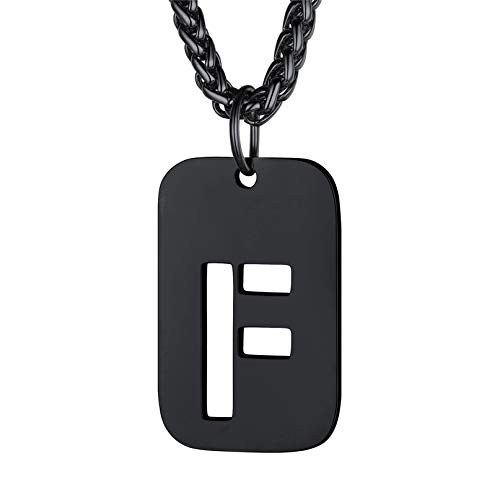Bandmax Militärische Initiale Dog Tag Kette für Männer Frauen Schwarz hohl Buchstabe F Anhänger Halskette Kette Erkennungsmarke Modeschmuck Accessoire von Bandmax