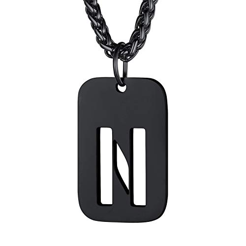 Bandmax Militärische Initiale Dog Tag Kette für Männer Frauen Schwarz hohl Buchstabe N Anhänger Halskette Armeestil Erkennungsmarke Modeschmuck Accessoire von Bandmax