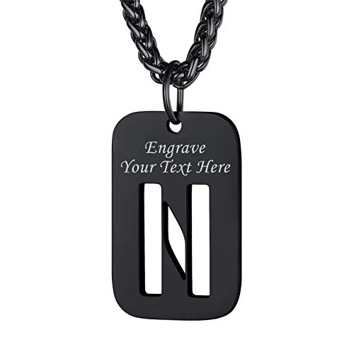 Bandmax Militärische Initiale Dog Tag Kette für Männer Frauen Schwarz hohl Buchstabe N Anhänger Halskette Armeestil personalisiert Erkennungsmarke Modeschmuck Accessoire von Bandmax