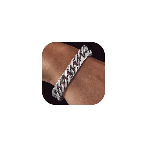 Bandmax Panzerarmband mit 12MM Breite Cuban Link Chain Armband für Männer Jungen Edelstahl Armkette Punk Hip Hop Panzerarmband Mode Schickes Armkettchen Schmuckstück von Bandmax