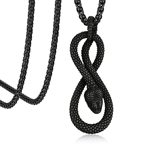 Bandmax Schlange Halskette Herren Edelstahl Schwarz Acht Python Anhänger Schlangenkette Panzerkette Python Kette Punk Biker Kette Länge 55CM+5CM Schlangen Schmuck Accessoires Bandmax Schlange Halskette Herren Edelstahl Schwarz Acht Python Anhänger Schlangenkette Panzerkette Python Kette Punk Biker Kette Länge 55CM+5CM Schlangen Schmuck Accessoires von Bandmax