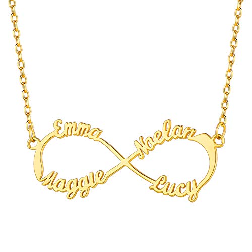 Bandmax Schlüsselbein Kette für Damen Mädchen personalisiert Namen Kette mit Unendlichkeit Symbol 18k vergoldet 4 maßgeschneiderten Namen Halskette 40+5cm Schmuck Souvenir für Freundschaft von Bandmax