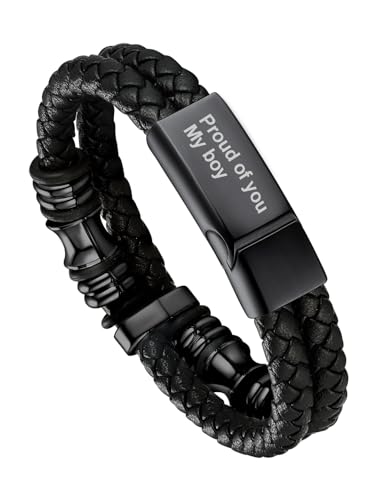 Bandmax Schwarzes Personalisiertes Lederarmband Herren 21cm Flechtarmband Manschette Armkette aus Mikrofaser-Leder Armband mit Magnetverschluss Geflochtenes Lederarmband Modeschmuck von Bandmax