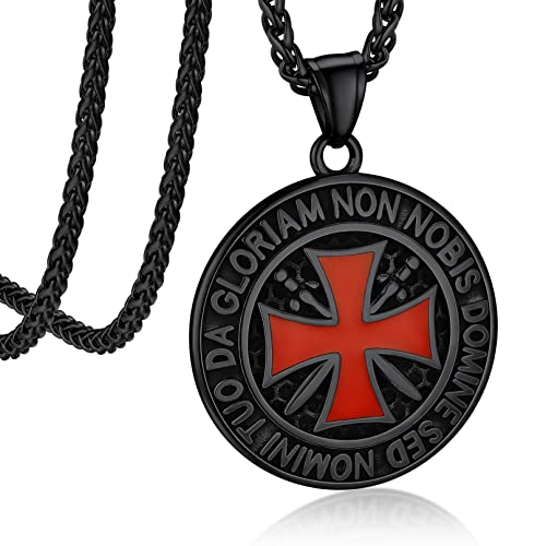 Bandmax Templer Halskette Männer Edelstahl Panzerkette schwarzer Amulett Tempelritter Kreuz Anhänger Tempelritter Kette für Geburtstag Vatertag Modeschmuck Länge 55CM+5CM von Bandmax
