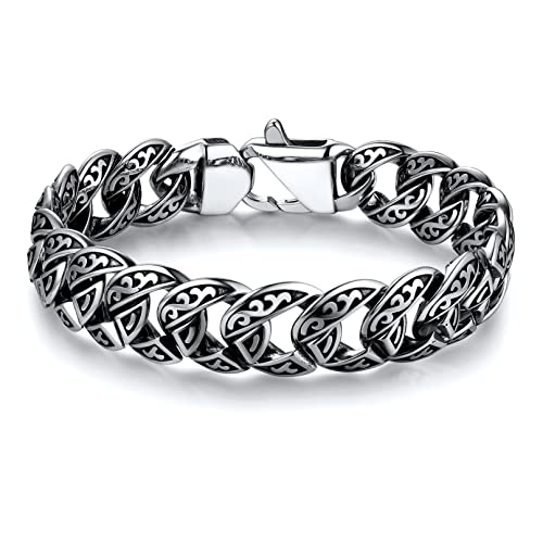 Bandmax Wikinger Armband Herren Edelstahl Kubanisches Armband Keltischer Knoten Panzerarmband Partnerarmbänder für Geburtstag Wikinger Schmuck Länge 19 CM von Bandmax
