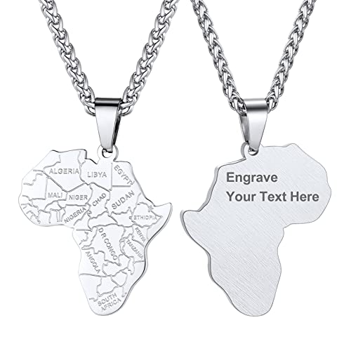 Bandmax personalisiert Afrika Kette Edelstahl Afrikanische Landkarte Anhänger mit 55+5cm/3mm Weizenkette Hip Hop Afrika Landesgrenze Modeschmuck Accessoire von bandmax