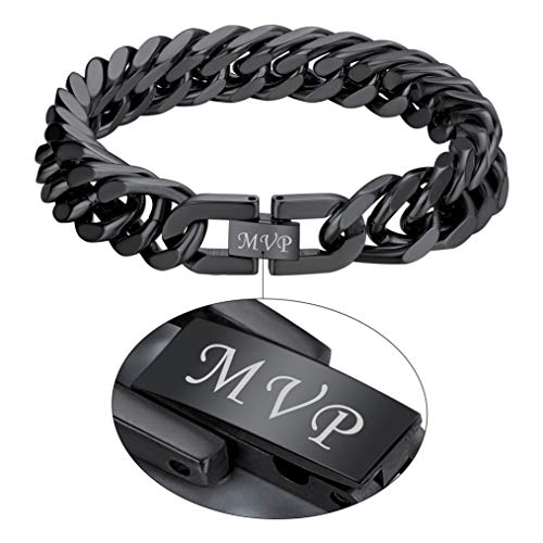 Bandmax personalisiert Schwarz Armkette 23cm für Männer Jungen, 12mm massive Herren Panzerkette Armband schwere Panzerarmband dicke Gliederarmband Armschmuck Accessoire für Weihnachten Geburtstag von Bandmax