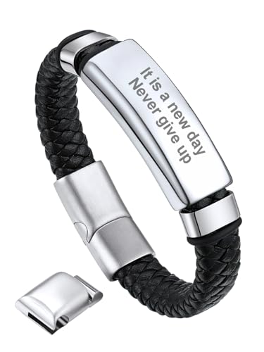 Bandmax personalisiertes Armband für Männer Faux Lederarmband mit ID-Platte 21cm Wachsschnur geflochten Manschette Armband Modeschmuck Accessoire für Vatertag Bandmax personalisiertes Armband für Männer Faux Lederarmband mit ID-Platte 21cm Wachsschnur geflochten Manschette Armband Modeschmuck Accessoire für Vatertag von Bandmax