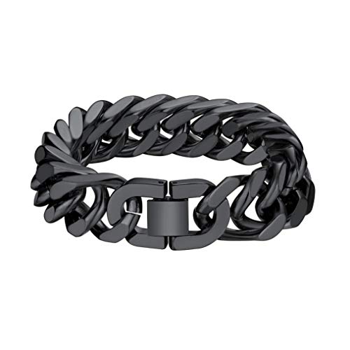 Bandmax schwere Armkette für Männer Jungen, 23cm massive Schwarz Panzerkette Armschmuck Accessoire, 17mm dicke kubanische Gliederarmband Herren Armband Accessoire für Geburtstag Jahrestag von Bandmax