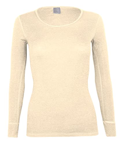 banora Seidenunterhemd für Damen mit langem Arm (Longsleve/Langarmunterhemd/Shirt) (Gr. L, Farbe: naturweiß) von banora