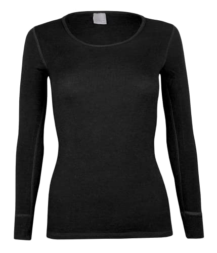 banora Wolle-Seide-Unterhemd für Damen mit langem Arm (Longsleve/Langarmunterhemd/Shirt) (Gr. M, Farbe: schwarz) von banora