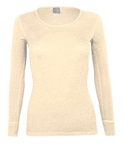 banora Wolle-Seide-Unterhemd für Damen mit langem Arm (Longsleve/Langarmunterhemd/Shirt) (Gr. XL, Farbe: naturweiß) von banora