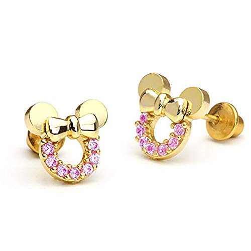 Kaguyo Minnie Mouse Ohrringe, vergoldet 925 Sterling Silber Amethyst weiß blau rosa Zirkonia Mickey Mouse Ohrstecker für Frauen Mädchen, süßes Design Geburtstagsgeschenk (gold rosa) von baobei