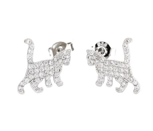 Kaguyo Silberohrringe für Damen – Ohrstecker aus Sterlingsilber mit klarem Zirkonia, große Katzen-Ohrstecker – Geburtstagsgeschenk, Schmuck für Frauen und Mädchen von Kaguyo