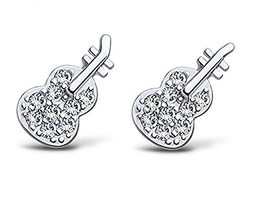 Baobei Frauen Kind Violine Ohrstecker Ohrringe 925 Sterling Silber Blaues Auge Zirkonia Musik Violine Ohrstecker Eleganter feiner Schmuck für Frauen Mädchen mit Schmuckschatulle von Kaguyo