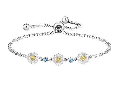 Kaguyo Silberarmbänder für Frauen - Zarte Gänseblümchen-Armbänder, Sterlingsilber Blau Zirkonia Blüten verstellbare Infinity-Armbänder für Frauen und Mädchen - Geburtstagsgeschenke (blau CZ) von Kaguyo