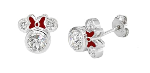 Kaguyo Minnie Mouse Ohrringe, 925 Sterling Silber Amethyst weiß Blau rosa Emaille Schleife Zirkonia Mickey Mouse Ohrstecker für Frauen Mädchen, Geburtstagsgeschenk (klar) von Kaguyo