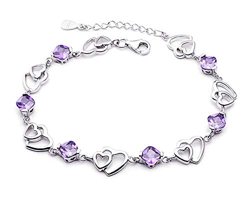 Kaguyo Herz-Fußkettchen für Damen, 925 Sterlingsilber, lila, rosa Zirkonia, Herz, verstellbar, Infinity-Herz-Fußkettchen, Armbänder für Frauen und Mädchen, Freundschaftsgeschenk zum Geburtstag (lila) von Kaguyo