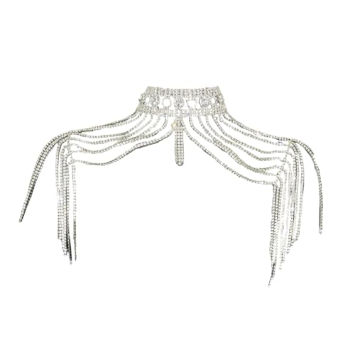baojielai Elegante mehrschichtige Fransen-Strass-Schulterkette, Brautschmuck, Kristall-Körperschmuck für Hochzeit, Party-Zubehör baojielai Elegante mehrschichtige Fransen-Strass-Schulterkette, Brautschmuck, Kristall-Körperschmuck für Hochzeit, Party-Zubehör von baojielai