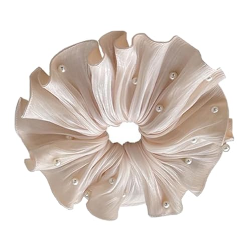 baojielai Elegantes, französisch inspiriertes Perlen-Haargummi mit Rüschenstoff, modischer Haarschmuck für Damen und Mädchen von baojielai