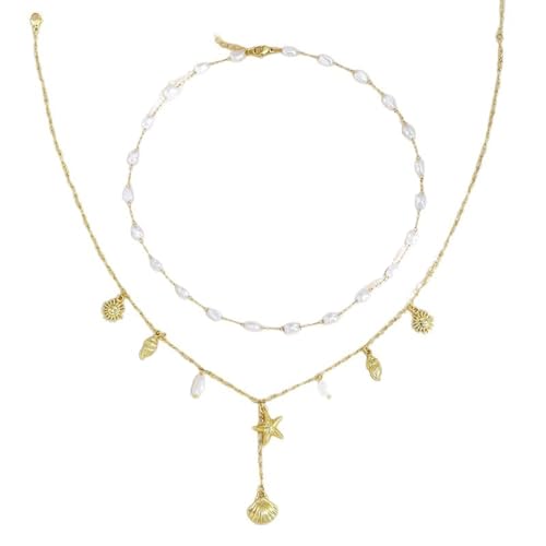baojielai Halskette mit 14 Karat vergoldet, Muschel, Seestern, verstellbare Halskette, Strandschmuck für Damen von baojielai
