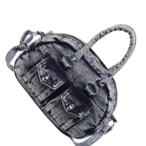 baojielai Vintage Jeans Motorrad Stil Crossbody Tasche Multi Pocket Schultertaschen Praktische Handtasche für Reisen oder tägliches Pendeln, Retro Blau, as the pic show von baojielai