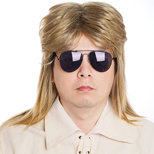 Männer 80er Jahre Vokuhila Perücke Disco Rocker Punk Perücke Haar Cosplay Canival Halloween Kostüm Party (Blond) von baotongle