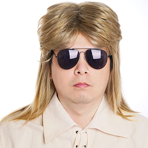 baotongle 80er Jahre Blond Männer Mullet Perücke, Synthetisches Haar, Einheitsgröße, WIG, Perücke, Party, Kostüm, Cosplay von baotongle