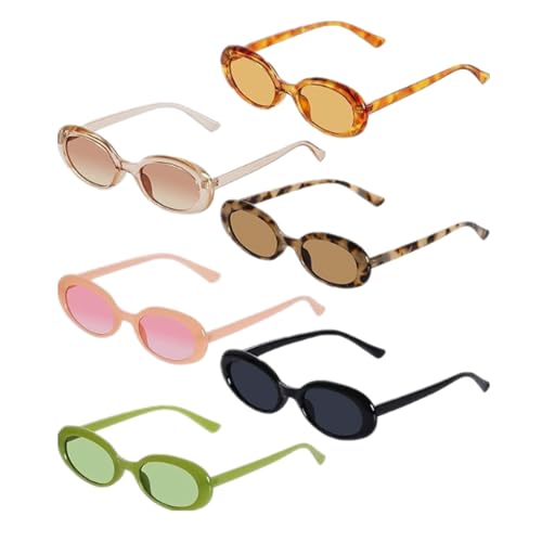 baotongle 6 Paar Retro Ovale Sonnenbrille für Damen Vintage Trendy Schmale Sonnenbrille 90er Jahre polarisiert UV400 Schutz Sunglasses von baotongle