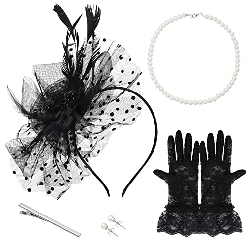 baotongle Fascinators Hut Blume Mesh Federn Clip Kopfschmuck Haarschmuck Spitzen Handschuh Perlenkette Ohrringe für Damen baotongle Fascinators Hut Blume Mesh Federn Clip Kopfschmuck Haarschmuck Spitzen Handschuh Perlenkette Ohrringe für Damen von baotongle