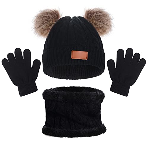 baotongle Kinder Wintermütze Schal Doppel Pompon Strickmützen Herbst Winter Mütze Loop Schal Set Mädchen Wintermütze Beanie Set für Kinder von baotongle