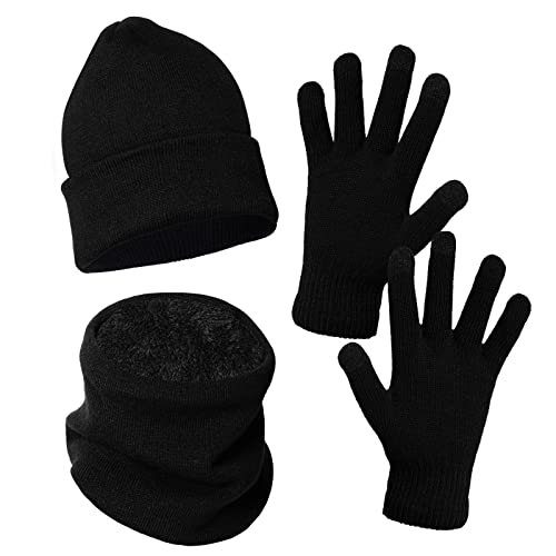 baotongle Winter Beanie Mütze Schal Touchscreen Handschuhe Set Wintermütze Herren Schal Set mit Warmem Fleecefutte Strick für Herren und Damen von baotongle