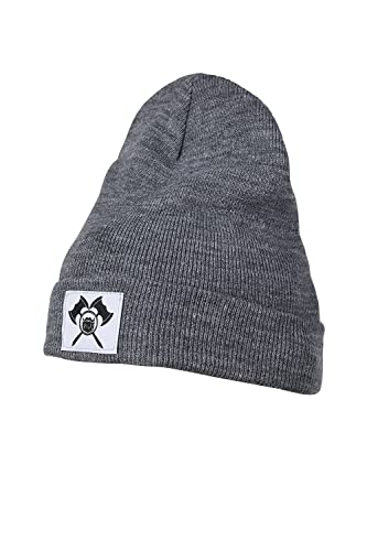 barTbaren – warme Beanie mit großem Axt Logo Patch – weiche Unisex Wintermütze für Damen und Herren im klassischen Schnitt in Schwarz, Charcoal, Grau, Olivgrün oder Rot (Hellgrau) von barTbaren