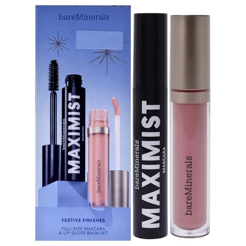 Festive Finished Set by bareMinerals for Women – 2 Stück Maximist Phyto-Fiber Volumizing Mascara – Maximum Black, 0,13 oz Mineralist Lip Gloss-Balm – Serenity von bareMinerals