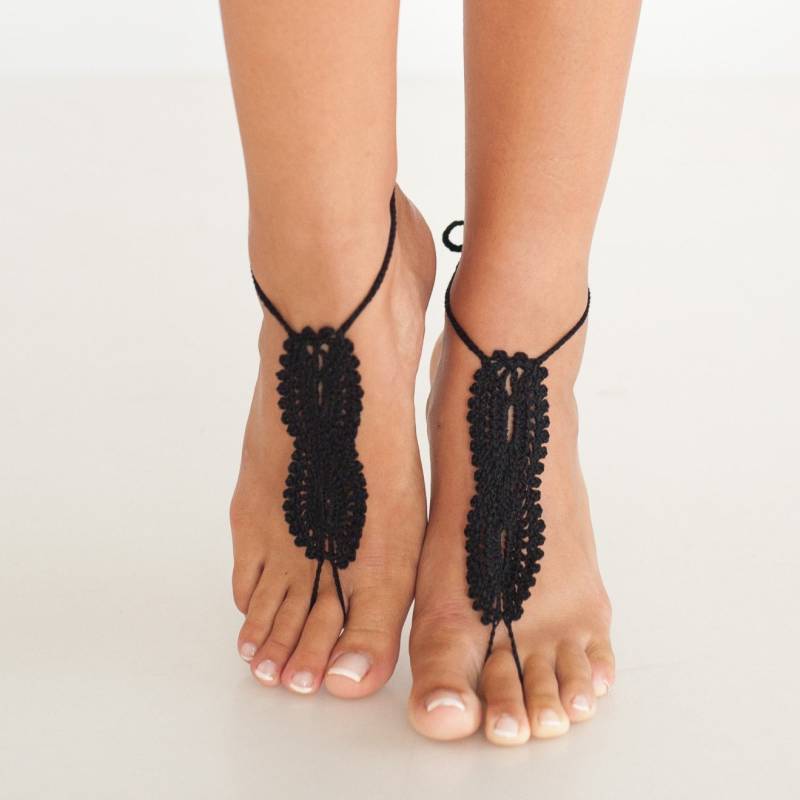 Schwarze Häkeln Barfuß Sandalen, Strand Hochzeit Fuß Schmuck von barmine