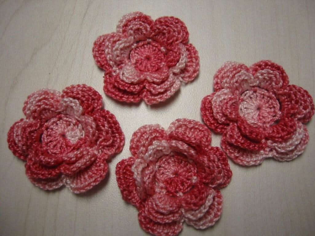 Gehäkelte Blumen Applikation - Pinkfarbener Baumwollfaden 4Er Set Gehäkelte Blumen Applikation - Pinkfarbener Baumwollfaden 4Er Set von barreez