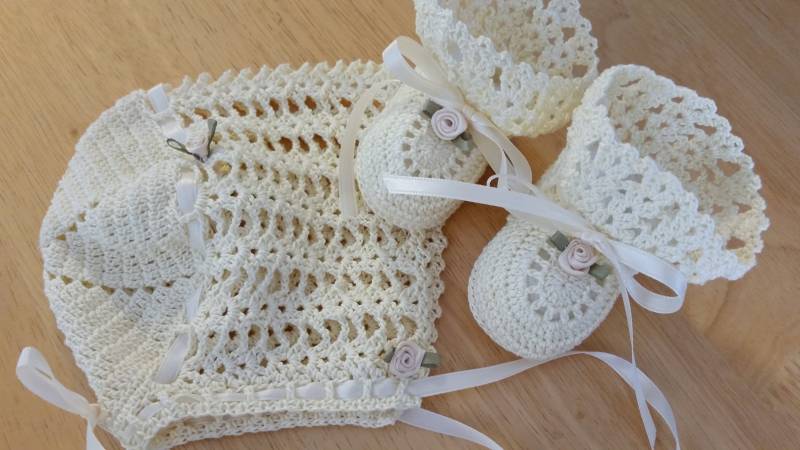 Häkeln Taufhaube Und Booties Set Creme Spitze, Neugeborene Baby Mädchen von barreez