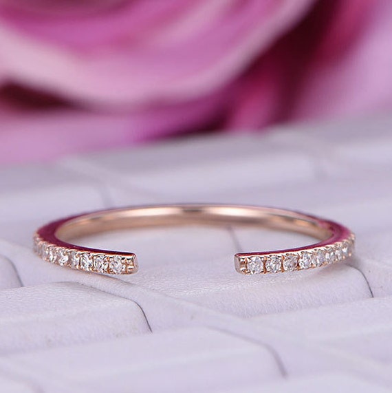 14K Rose Gold Offener Ehering Moissanit Lückenring von bartUSgem