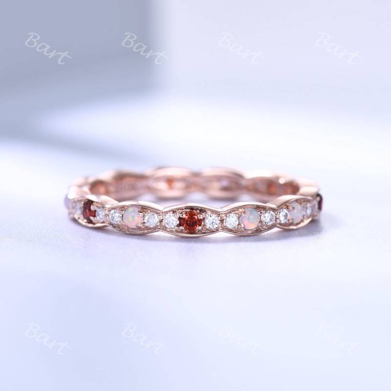 Opal Granat Moissanit 14K Rose Gold Voll Eternity Ehering von bartUSgem
