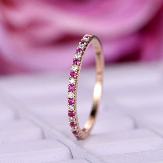 Rubin Diamant Ehering 14K Rosegold Halb Eternity Ring von bartUSgem