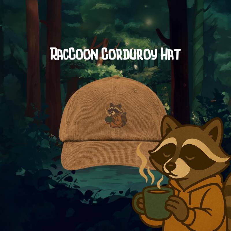 Cord Cap Waschbär Kaffee - Abenteuer Mütze Mit Stickerei Geschenk Für Kaffeeliebhaber Wandermütze Vintage Basecamp Outdoor von basecampcoffee