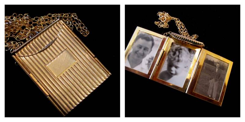 3 Picture Coro Envelope Locket Halskette, Unisex, Mann, Frau, Gold, Grave, Mail von basilthecat