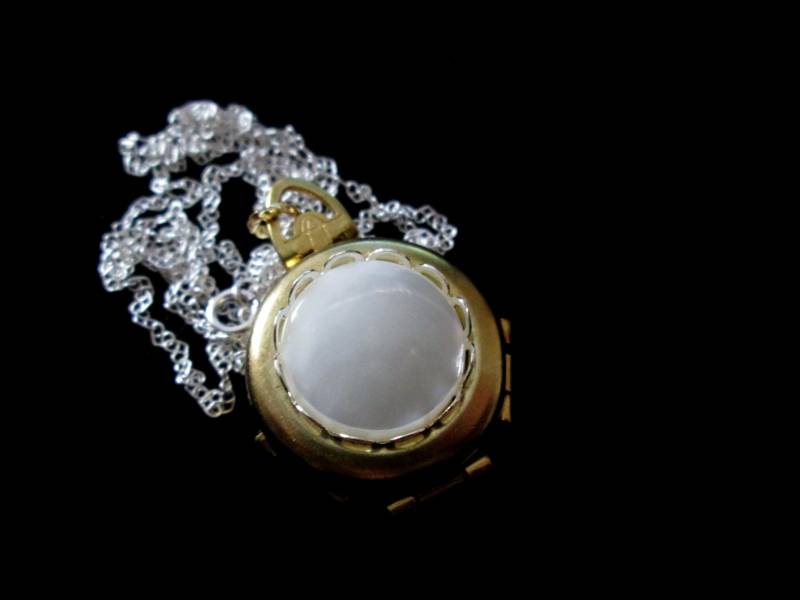 Vintage 4 Bild Medaillon Halskette Silber Und Gold, Perlmutt Herzen von basilthecat