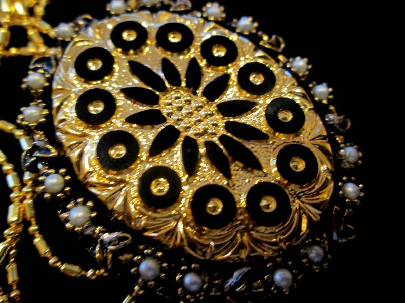 Vintage Gold Glascabochon Und Faux Perle Einstellung Halskette Vintage Gold Glascabochon Und Faux Perle Einstellung Halskette von basilthecat