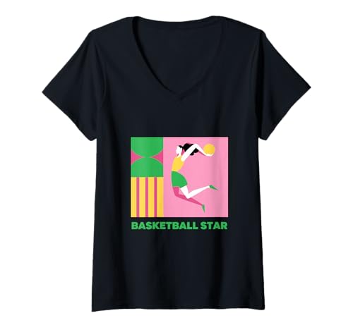 Damen Basketball mädchen Star Team T-Shirt mit V-Ausschnitt Damen Basketball mädchen Star Team T-Shirt mit V-Ausschnitt von basketball star