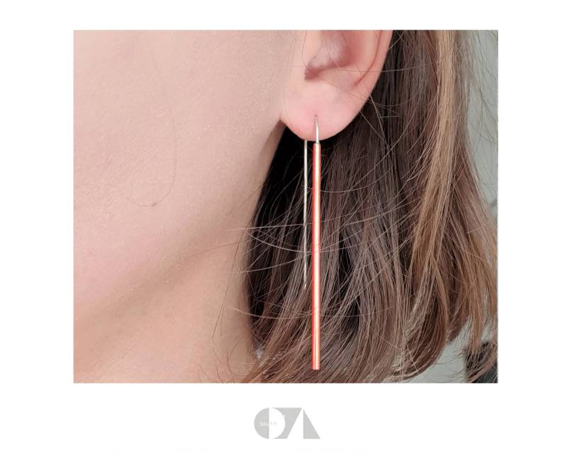 Extra Lange Ohrringe, Long Bar, Kupfer, Silber 925, Minimalistisch Extra Lange Ohrringe, Long Bar, Kupfer, Silber 925, Minimalistisch von bauArtShop