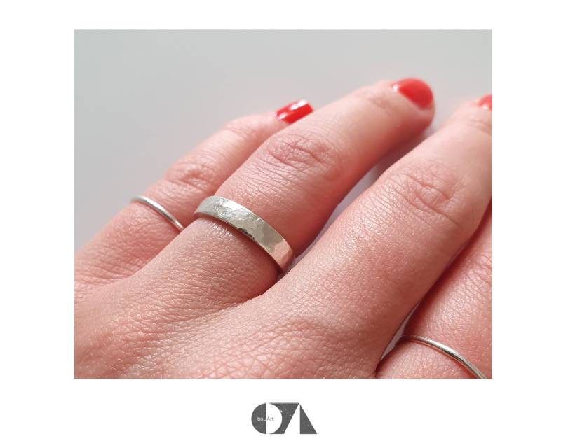 Gehämmerter Fingerring Silber, Hammerschlag, 925 Stapelring, Minimalistisch Gehämmerter Fingerring Silber, Hammerschlag, 925 Stapelring, Minimalistisch von bauArtShop
