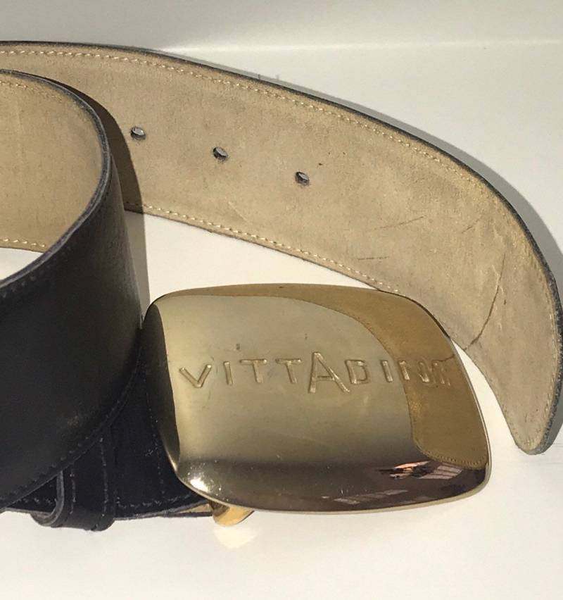 Adrienne Vittadini Dicker Gold-Ton-Schnalle Breiter Schwarzer Ledergürtel Stil 5560 Sz S von baublesandblingforu