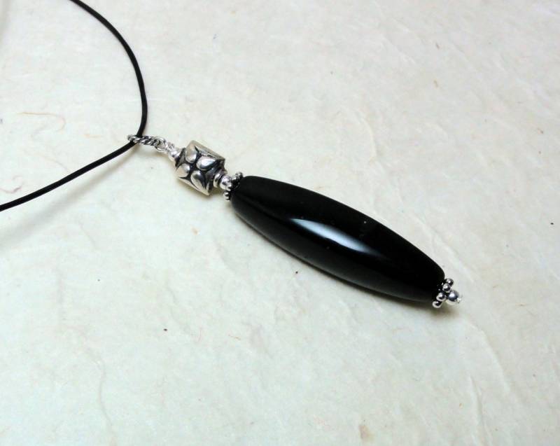 Schwarzer Obsidian & Silber Anhänger von baublesbybethann