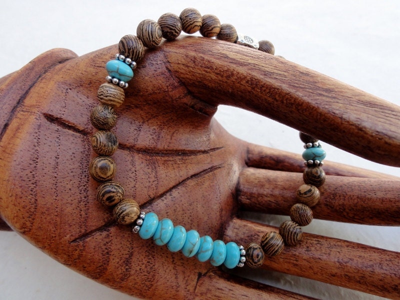 Türkis Und Senna Holz Perlen Armband - Mala Bead Stretch Stapelbare Türkis Und Senna Holz Perlen Armband - Mala Bead Stretch Stapelbare von baublesbybethann